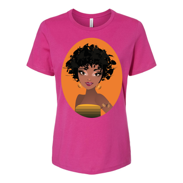 Natural Fro Yelani women’s relaxed jersey tee made from 100% cotton, featuring a comfortable and stylish fit perfect for casual wear.